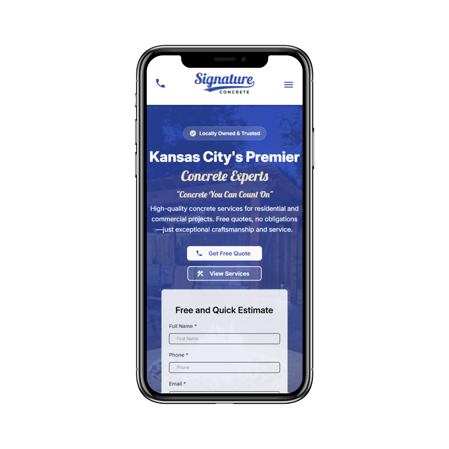 Signature Concrete Mobile Website